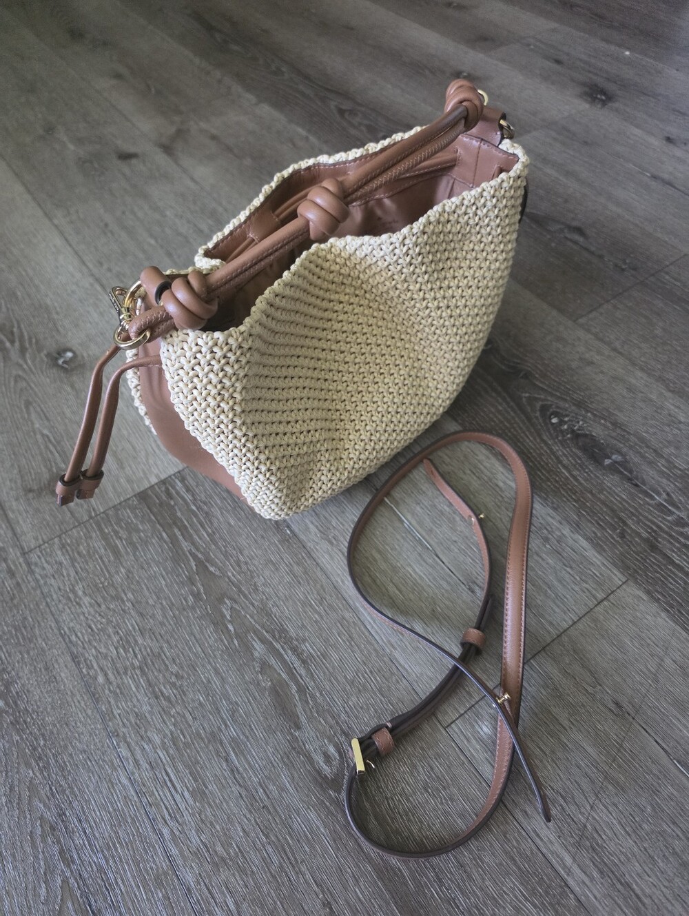 kate spade Cream and Brown Woven pinch Crossbody Bag